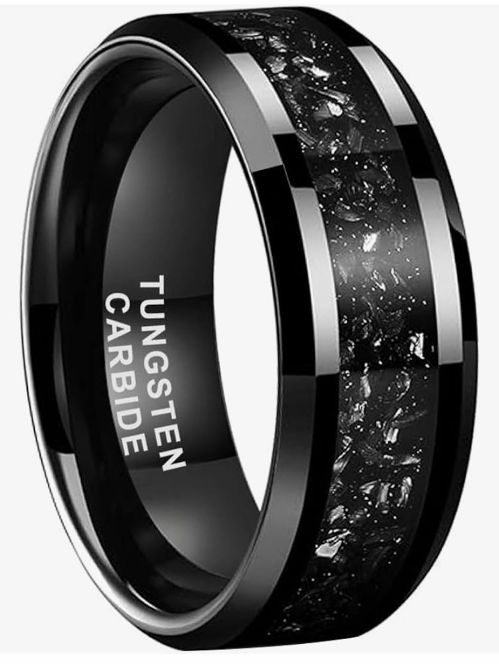 Tungsten Carbide Black Ring with Crushed Stone Inlay